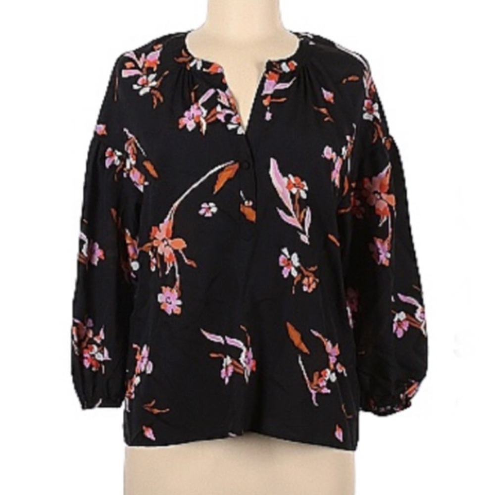 JOIE BLACK FLORAL PRINT 3/4 SLEEVE BLOUSE IN EXCELLENT CONDITION SIZE M